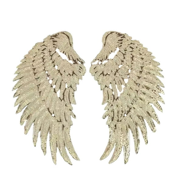 Toystoory Calefactable marca la diferencia Parches de alas grandes con purpurina para chaquetas Parche de ala de ángel único y elegante Artesanía oro