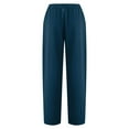 thumbnail image 4 of CLOISE Womens Capris Cotton Linen Petite Capris Button Elastic Waist Capris Pants Pull On Straight Lounge Trousers Comfy High Waisted Capris Summer Dark Blue, 4 of 5