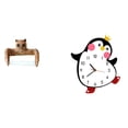 thumbnail image 1 of Organizador de papel higiénico con diseño creativo de búho y pingüino y reloj de pared de madera, bonito, fácil de instalar, decorativo, multifunciona, 1 of 8