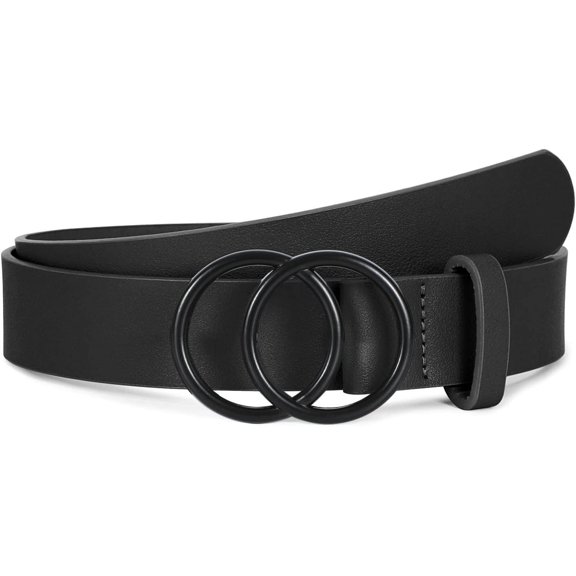 Women Leather Belt Fashion Double O-Ring Soft Faux Leather Waist Belts For Jeans Dress