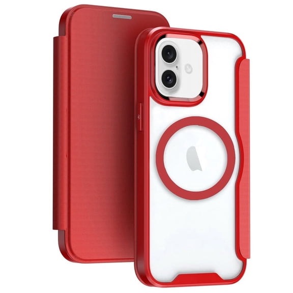 Havilah For iPhone 16 Plus RFID Blocking Adsorption Flip Case for Apple 16 Plus Compatible With Magsafe Leather iPhone 16 Case(Red)