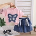 thumbnail image 6 of Shadoumai Girls Embroidered Short Sleeve Top Denim Shorts Summer Outfit Bow Cute Details Casual Playful Ensemble For Toddler Kid Back to School Outfits, 6 of 9