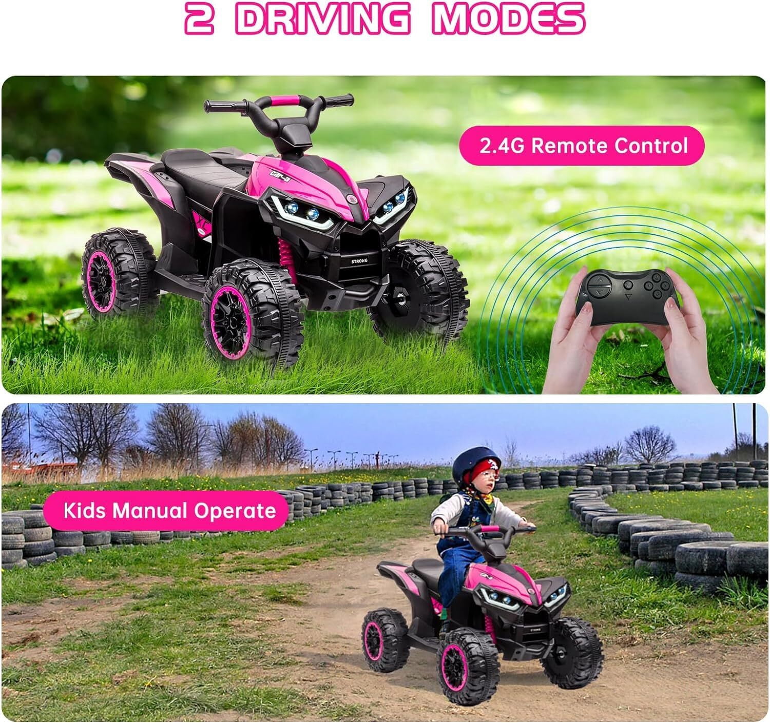 Kids 12V Kids Ride-On Electric ATV with 2 Seater,4 Wheeler Quad Car Toy Electric Vehicle with Music,LED Lights, High/Low Speed,2.1mph Max Speed,Battery Powered Wheels Car for Kids 3-8 Years Old