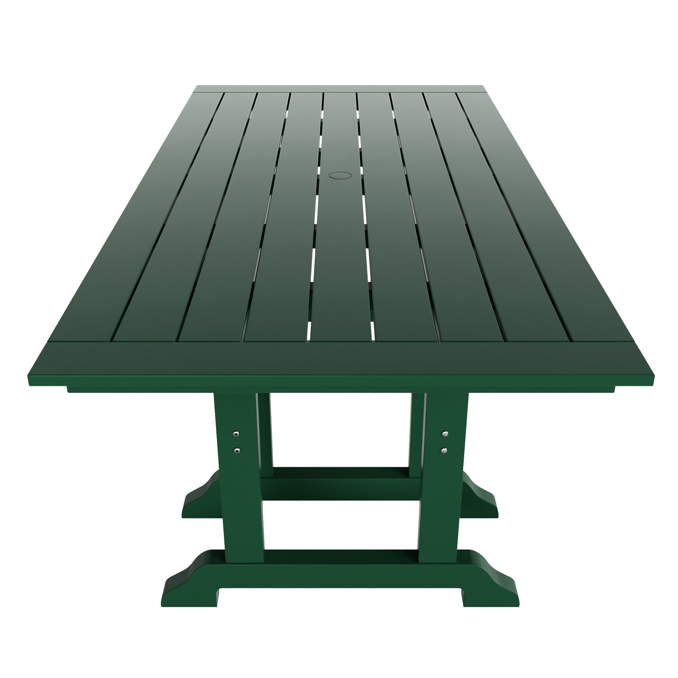 WestinTrends Malibu 7 Piece Outdoor Dining Set, All Weather Poly Lumber Patio Table and Chairs Furniture Set, 71" Trestle Dining Table with Umbrella Hole and 6 Arm Chairs, Dark Green