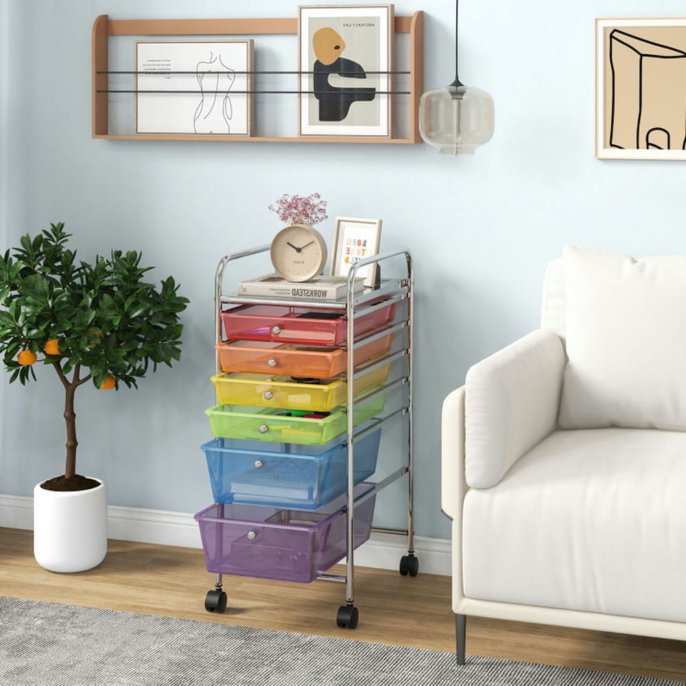 YYAo Filing Cabinet, File Cabinet, 6 Drawers Rolling Storage Cart Organizer-Transparent Multicolor