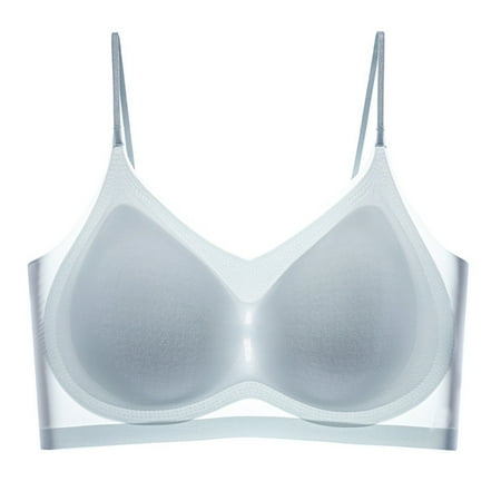 Fsqjgq Seamless Ice Silk Sports Bras for Women Ultra Thin Beautiful Back Lingerie Solid Push up Gathered Brassiere Sleep Bra Vest Light Blue Xxl
