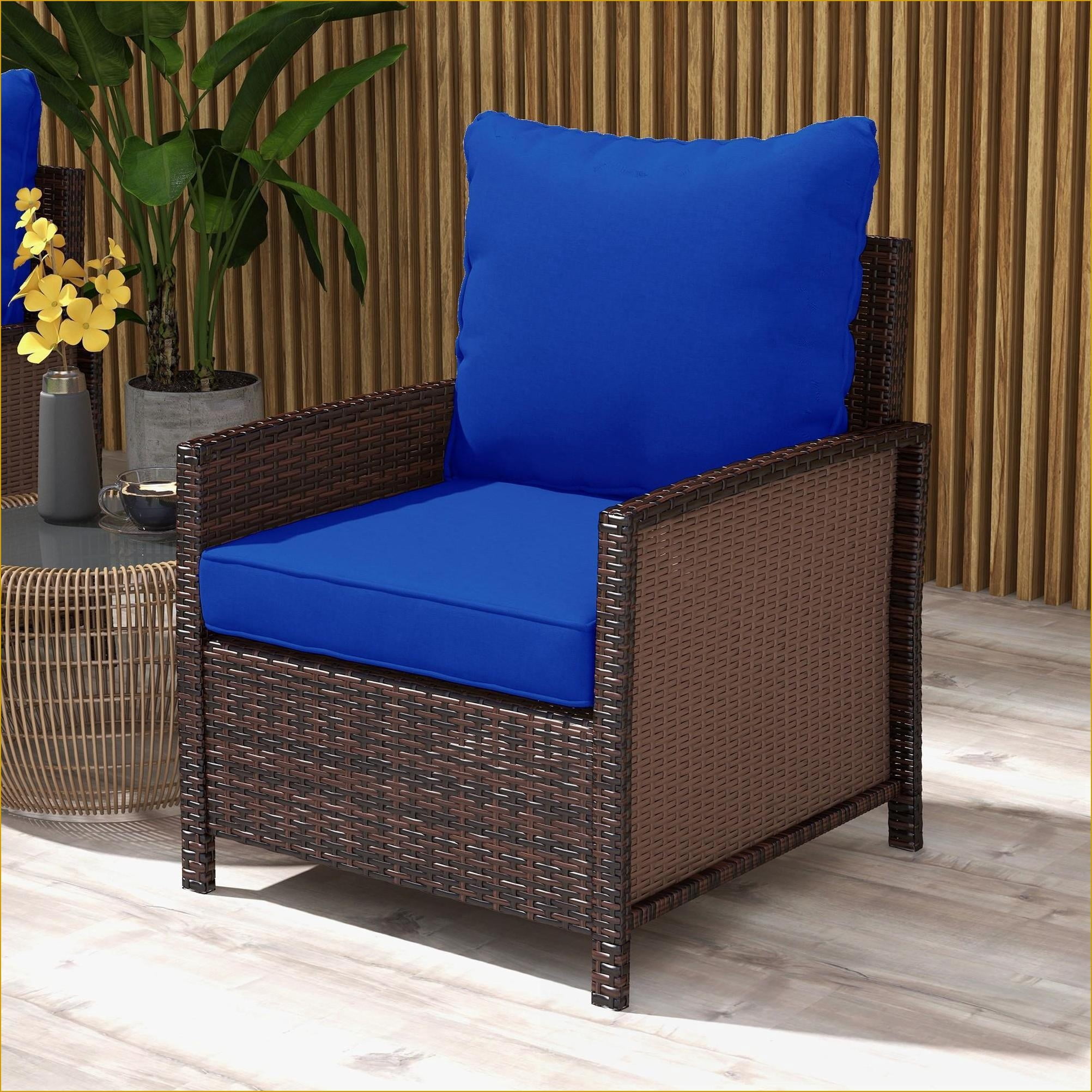 Outdoor Patio Chair Cushions | 4-Piece Replacement Set for Patio Garden Furniture, Navy Blue | Fabric | Solid Back