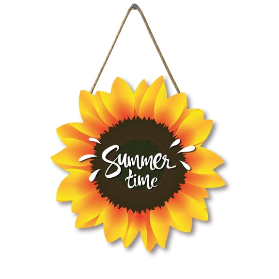 Sunflower Summer Time Wood Door Hanger 12 Inch Large Wooden Flower Sign Inspirational Wall Porch Art Summer Fall Front Door Wreath Hanging for Bedroom Living Room Indoor Outdoor Kitchen Home Decor
