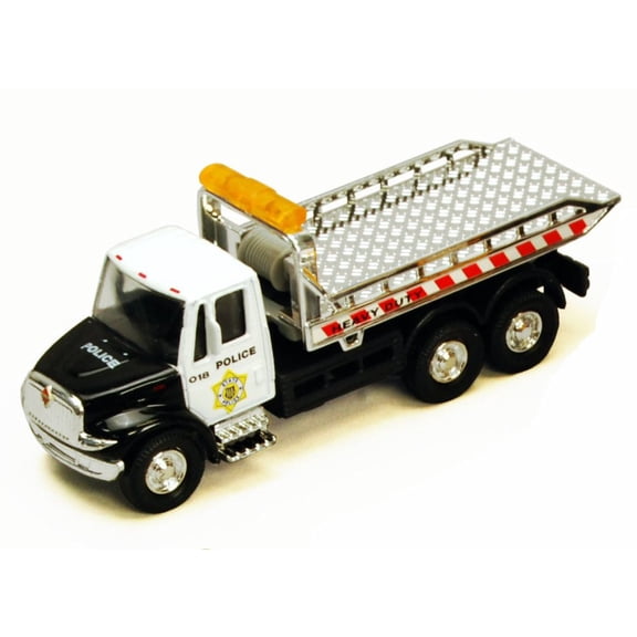 International Police Rollback Tow Truck, Black & White - Showcasts 2106BKG - 5.25 Inch Scale Diecast Model Replica (Brand New, but NOT IN BOX)