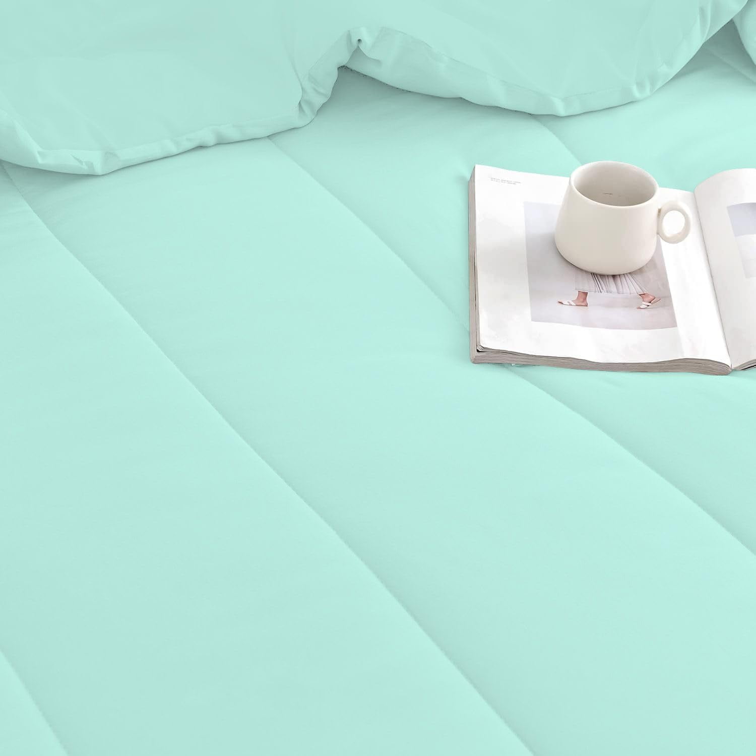 3 Piece Luxury Thicker Pattern Comforter Set, 800 TC, 100% Egyptian Cotton, King/California King Size Aqua Blue Solid Color