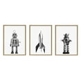 thumbnail image 2 of Kate and Laurel Sylvie Sparky Space Robot, No 4 Rocket and Robbey Robot Black and White Set Framed Canvas Wall Art Set by Saint and Sailor Studios, 3 Piece Set Natural, Retro Toy Art Set for Wall, 2 of 6