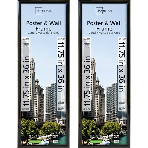 Mainstays 11.75x36 Trendsetter Poster and Picture Frame, Black, Set of