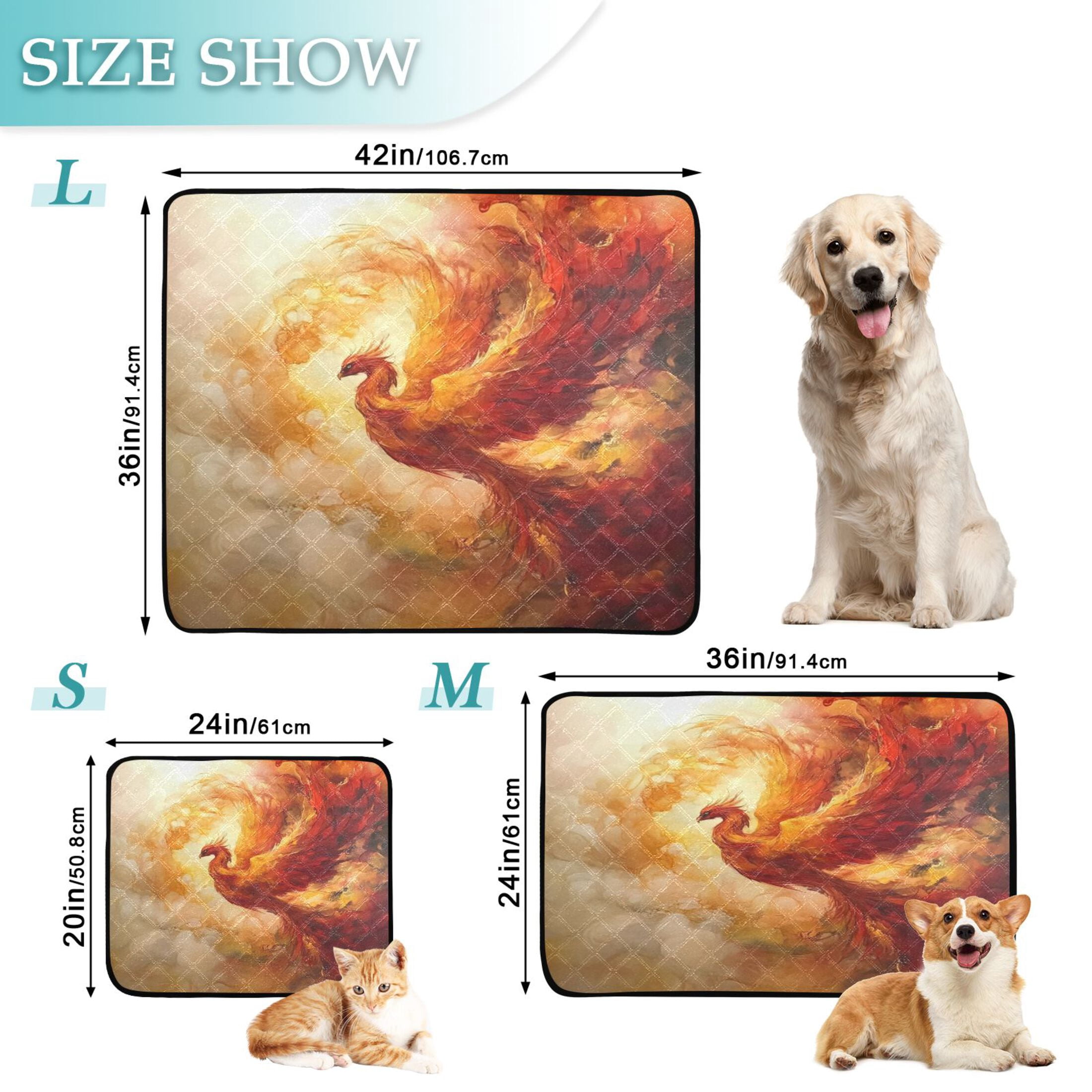 Qxltty Fire Phoenix Pattern Cat litter Pads Pet Set of 3 Diaper Mats Center Anti-leakage Layer Absorbent Soft and Comfortable