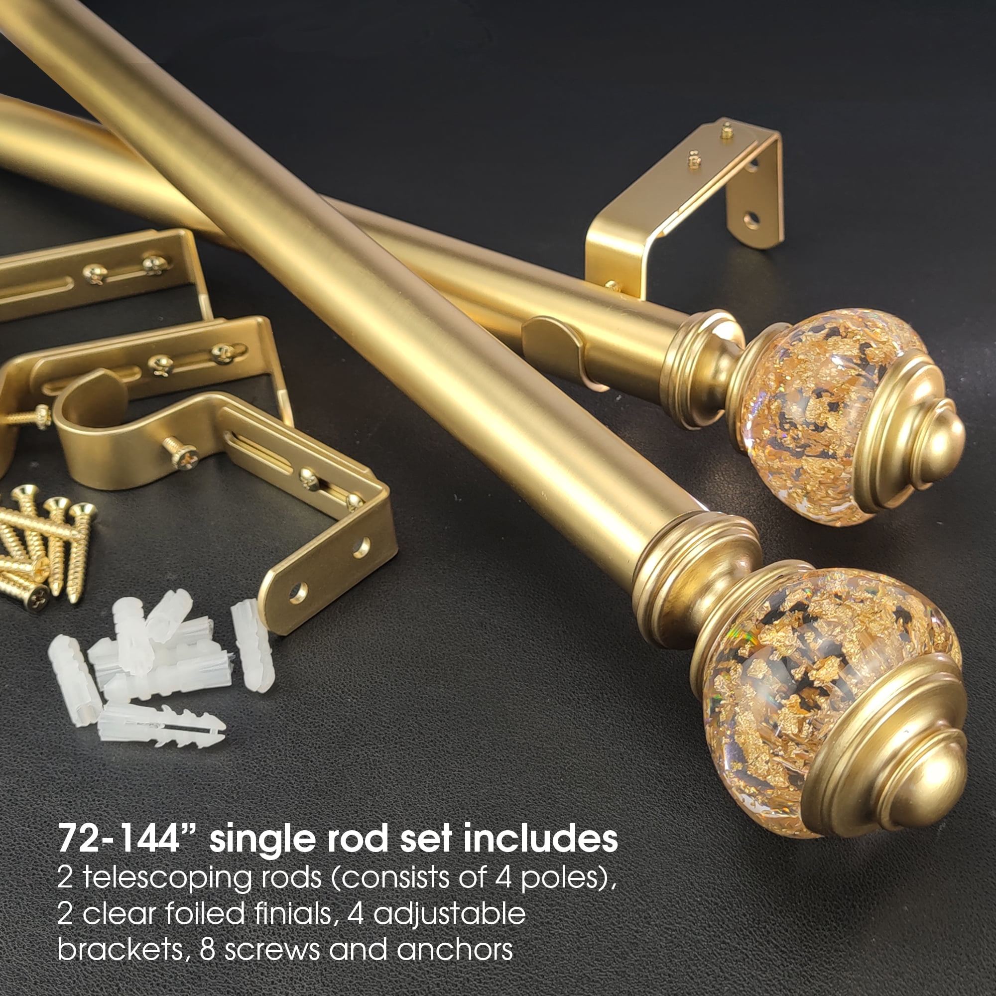 SKYPLUS LIVING Glam Luxury Single Curtain Rod, Adjustable 72-144 in, Sphere Gold Finial