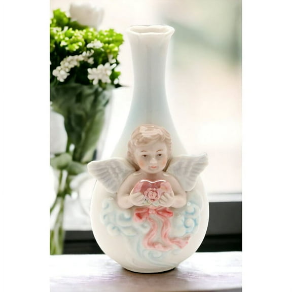 Ceramic Cherub Angel Bud Vase 5.75 inch Vintage