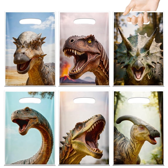 Neasyth 60PCS Dinosaur Party Favor Bags, Dinosaur Goodie Candy Bags Dino Birthday Gift Bag Plastic with Handles for Boys Kids Party Supplies
