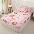 thumbnail image 2 of Manfei Pink Cartoon Bows Zipper Twin Comforter Sets with Fitted Sheet and 2 Pillowcases,Baseball Sport Themed Zipper Bedding Set,Pink Reversible,4 Pieces, 2 of 7