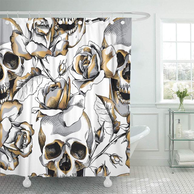 Juego de cortinas de ducha de baño ABPHQTO impermeables 165x180 cm con calavera dorada