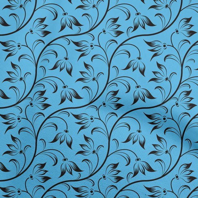 oneOone Polyester Spandex Medium Blue Fabric Asian Floral Block Sewing Craft Projects Fabric Prints By Yard 56 Inch Wide