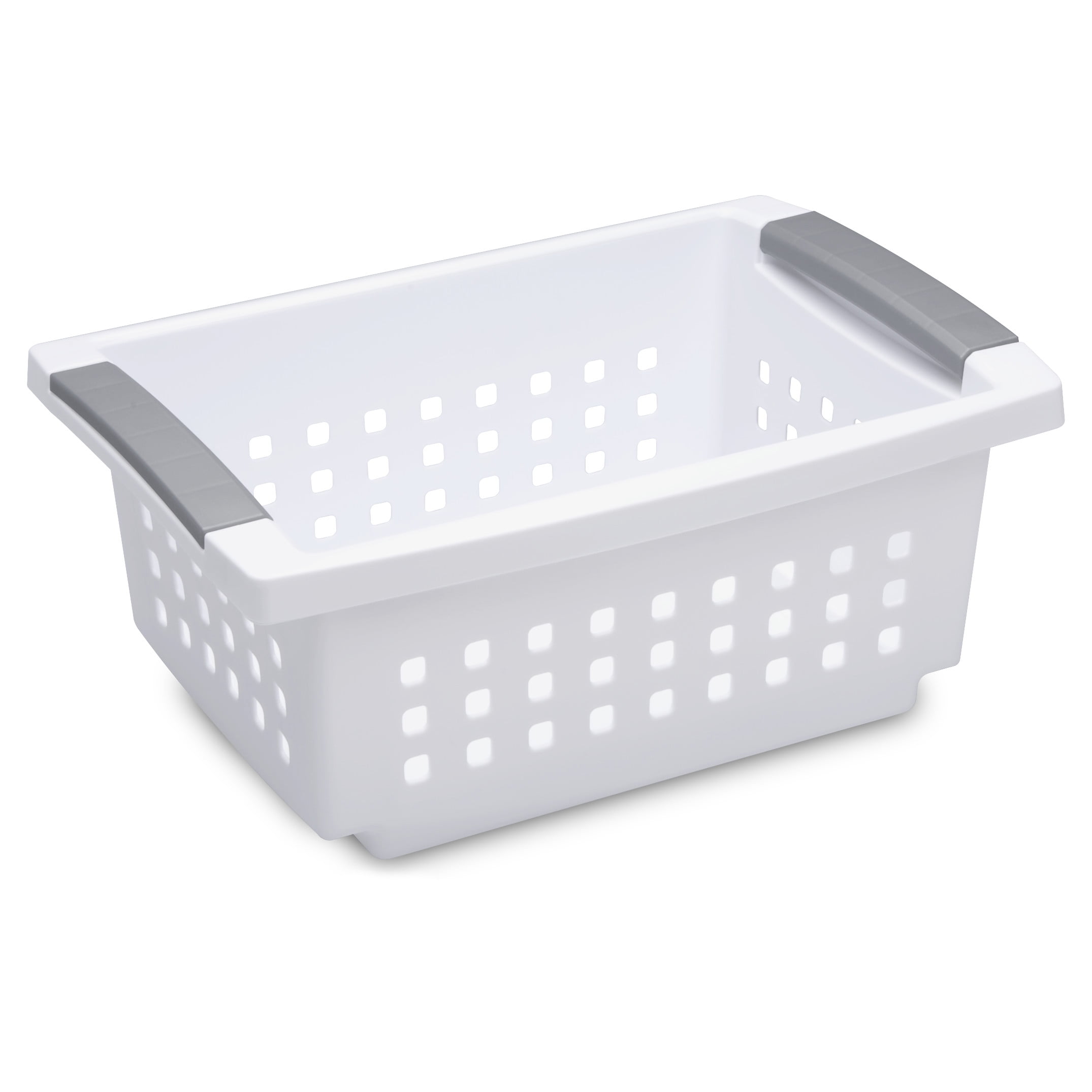Sterilite Small Stacking Basket, Open Plastic Bin, Space Saving Organizers, White, 8 Count
