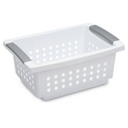 (2 pack) Sterilite Small Stacking Basket, Open Plastic Bin, Space Saving Organizers, White