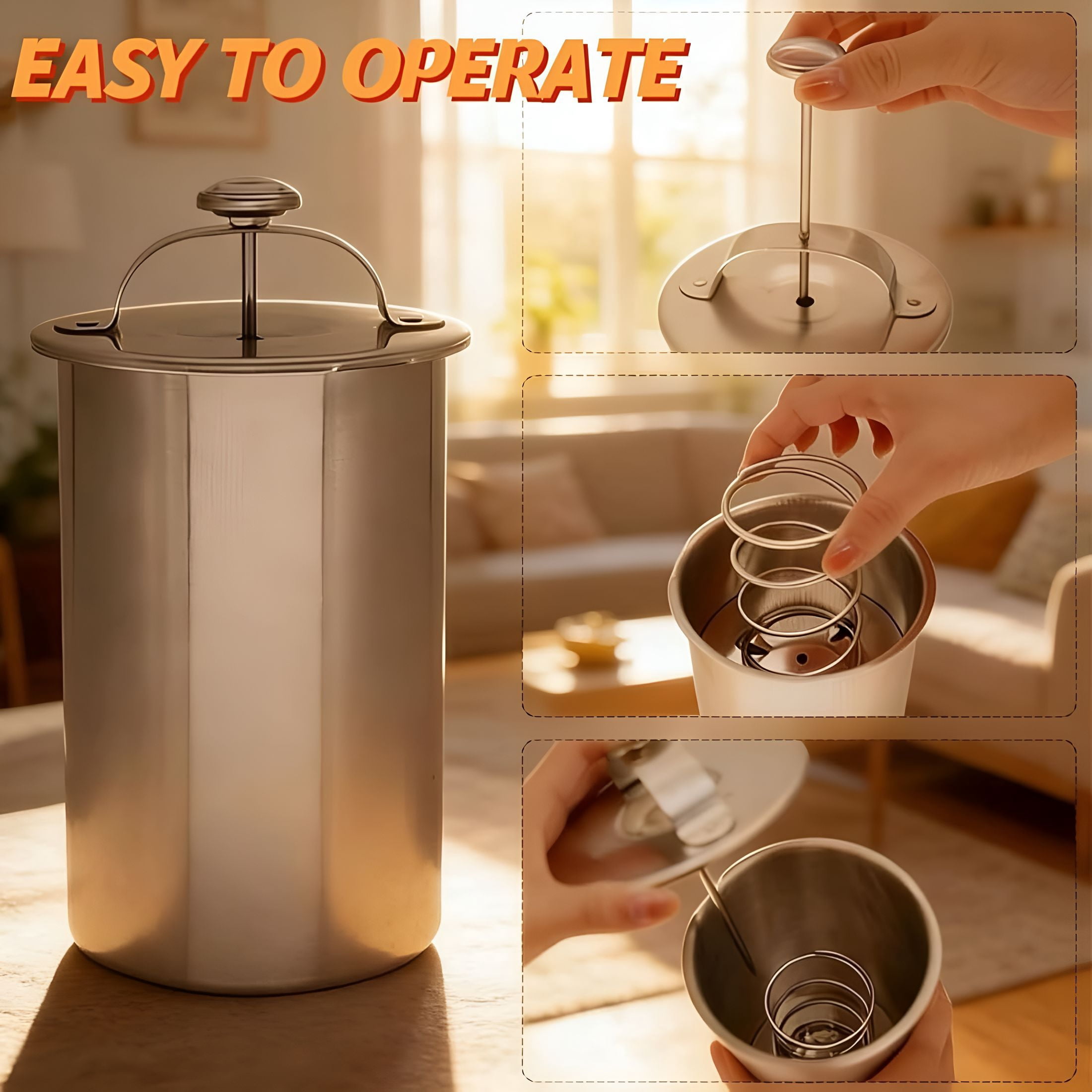 ACDANC Stainless Steel Deli Meat Press with Thermometer & Spring Mechanism, Homemade Ham Maker Lunch Meat Press for Healthy Home Cooking and Sandwiches