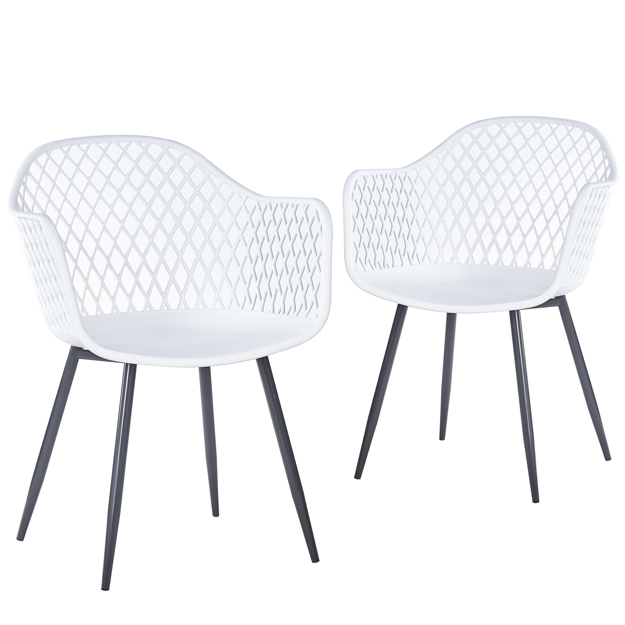 Set of 2 Dining Side Chairs Cutout Backrest Armrest Dining Chair Metal