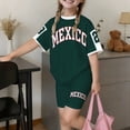 thumbnail image 2 of Ruiwill Little Girls Outfit Set Crewneck Short Sleeve Short Sleeve Mexico Letter Print Tops With Shorts Set Summer School Casual Lightweight Girls Outfit Size 5-6 Years Green, 2 of 4