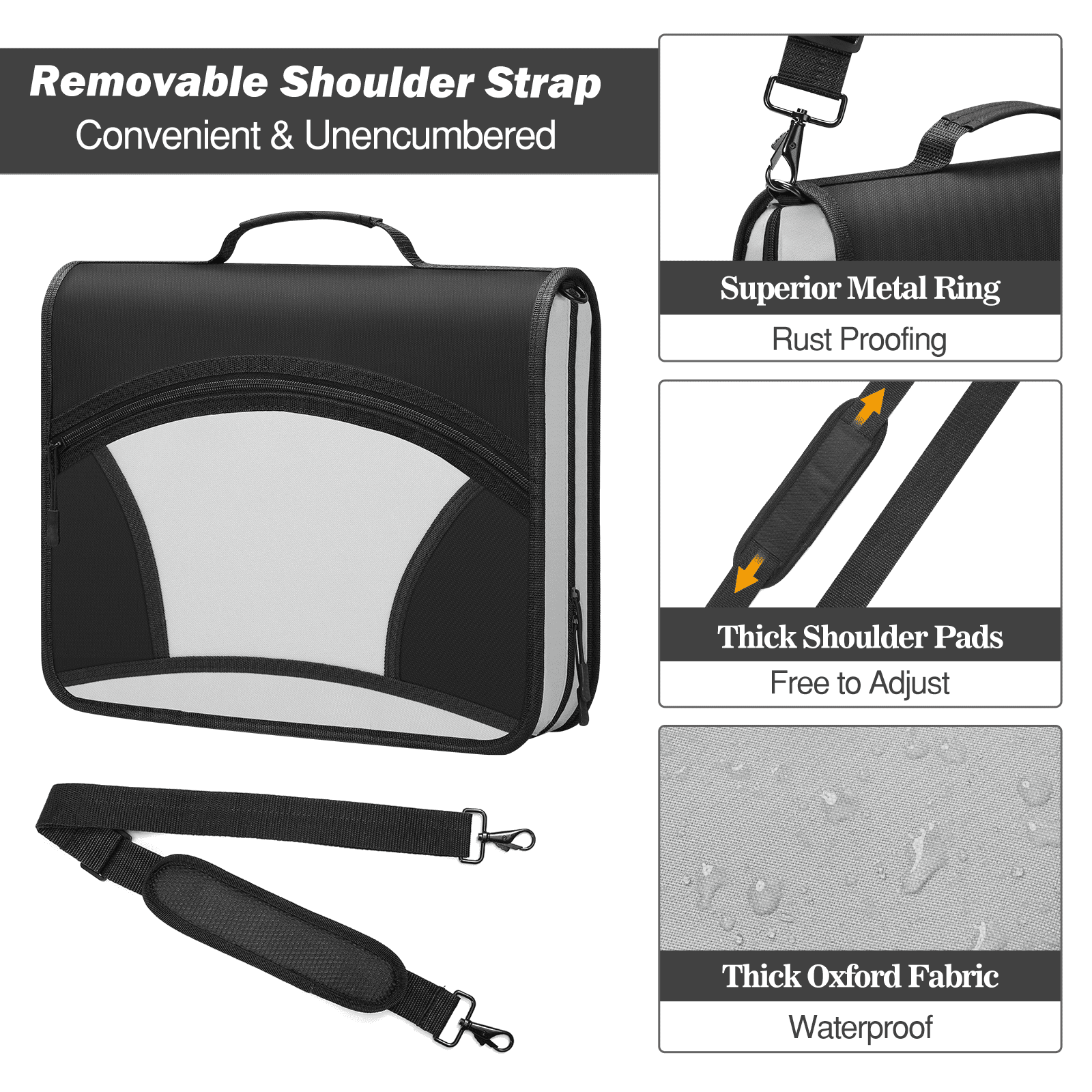 MoKo Zipper Binder, 3 in 3 Ring 600 Sheet Capacity Binder Organizer, Black