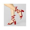 thumbnail image 6 of BLISSFUL STEP Women's Open Toe Lace up Block High Heels Sandals Red 7, 6 of 8