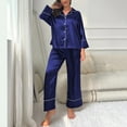 thumbnail image 7 of Women's Classic Button Down Satin Silk Pajama Set - Long Sleeve Top & Pants for Sleepwear/Loungewear, 7 of 7
