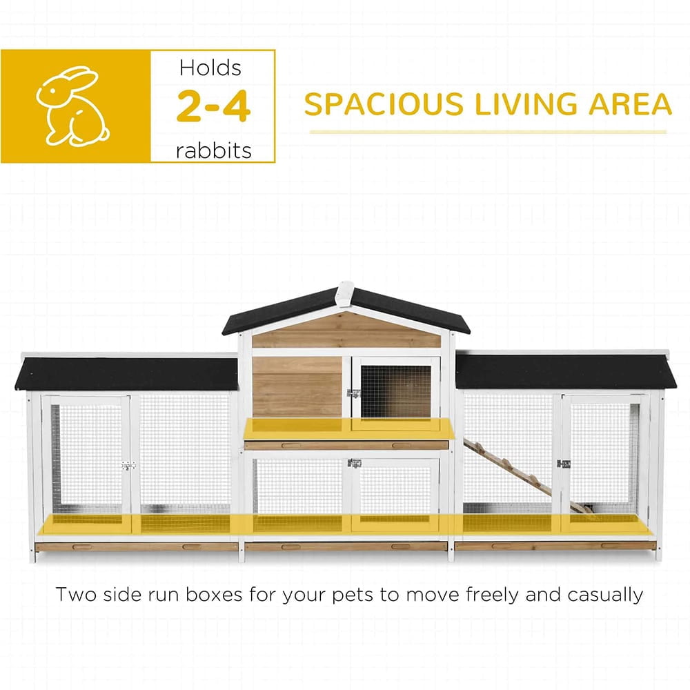 GVN Rabbit Coop, Pet Rabbit Hutch, Rabbit House,62" Wooden Mobile Rabbit Hutch with Wheels, Run Box, Slide-out Tray, Ramp, Yellow