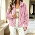 thumbnail image 2 of Women's Ribbed Fleece Zip Up Jacket Stand Collar Long Sleeve Soft Warm Plush Coat with Pockets Casual Loose Fit Fall Winter Outerwear Pink, 2 of 6