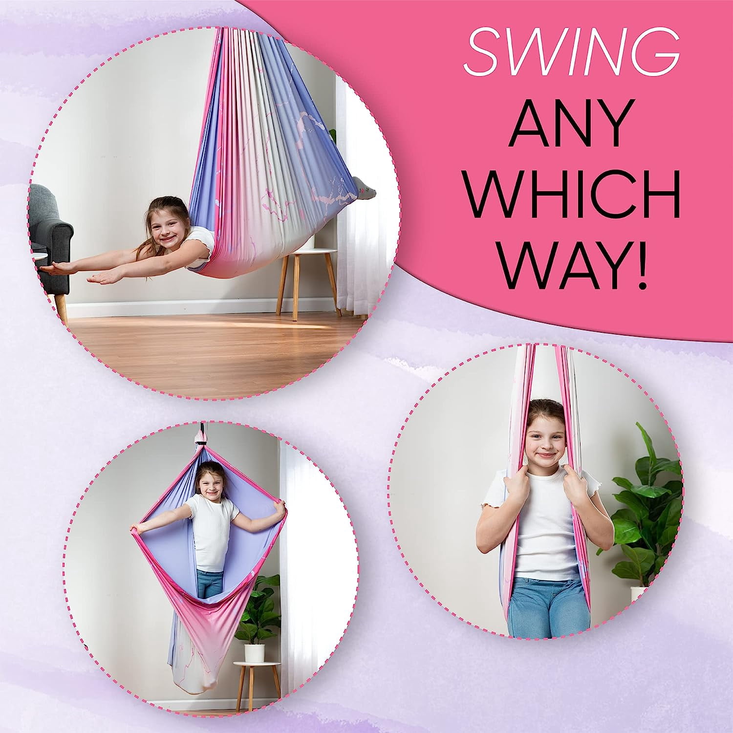 Friendly Cuddle Sensory Swing for Kids & Adults Cocoon Hammock, Pink and Purple
