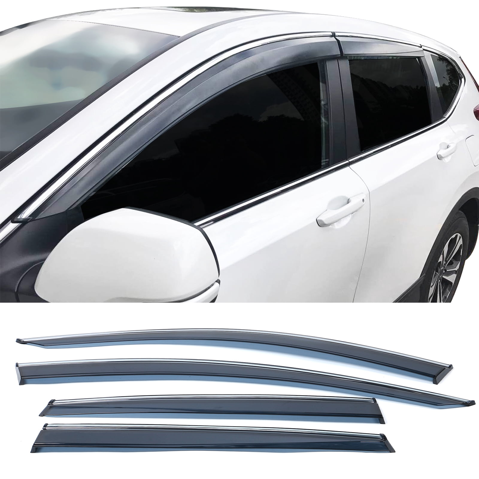 Ikon Motorsports Compatible with 17-22 Honda CRV Polycarbonate Window Visors Vent Windshield Deflector Rain Guard W/ Chrome Trim 4Pc Set Outside Mount 2017