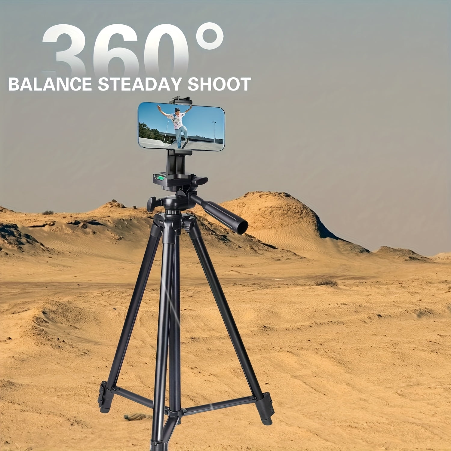 Professional Mobile & Camera Tripod - Dual-Use Travel Stand for iPhone, Android, Mirrorless and Action Cameras, Portable Handbag, Black