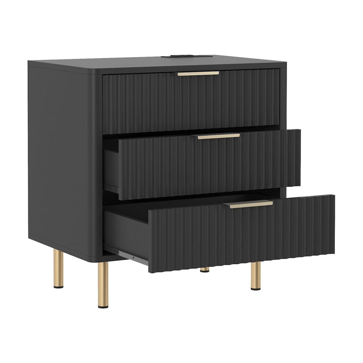 Smart Nightstand with Charging Station and Voice Control Night Light, Modern Bedside Table with Storage Cabinet and Open Shelves, Night Stand for Bedroom, Living Room, Black