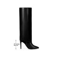 thumbnail image 6 of BLISSFUL STEP Women's Boots Fold Over Knee High Stiletto Heel Pointed Toe Side Zip Faux Leather Boots Black 7.5, 6 of 8