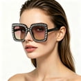thumbnail image 6 of Rhinestone Square Sunglasses Crystal Bling Oversized Sun Glasses Uv Protection Fashion Shades For Beach Cycling Outdoor Activities(Purple-14.6Cm), 6 of 9