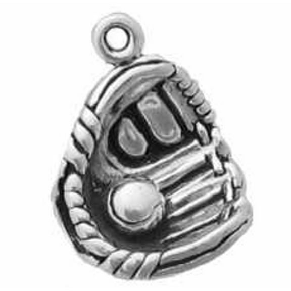 Sterling Silver 16" .8mm Box Chain 3D Baseball Glove Baseball Pendant Necklace