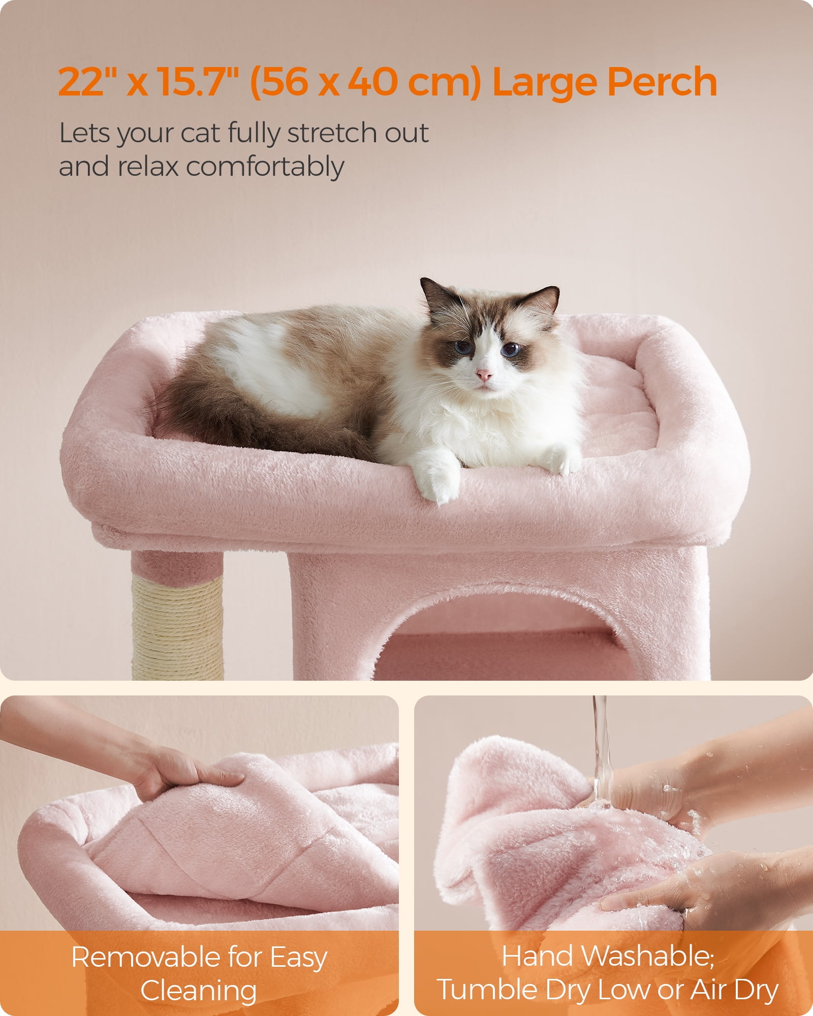 Cat Tree 33.1-Inch Cat Tower for Large Cats up to 16 lb, Large Perch, 2 Cat Caves, Scratching Post, Pink