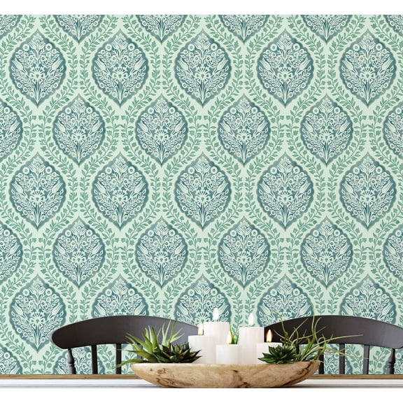 S4Sassy Floral Wallpaper - Asian Style Walls Covering, 25 x 120 Self-Adhesive Vinyl Wall Paper, Decorative Wallwrap, Easy DIY Wall Covering For Bedroom, Living Room, Living Spaces - Green