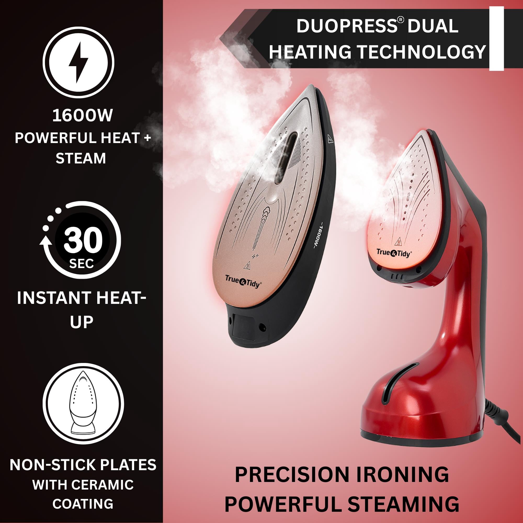 1600W True & Tidy Red XL Iron and Steamer with Digital Screen and Detachable Ironing Plate