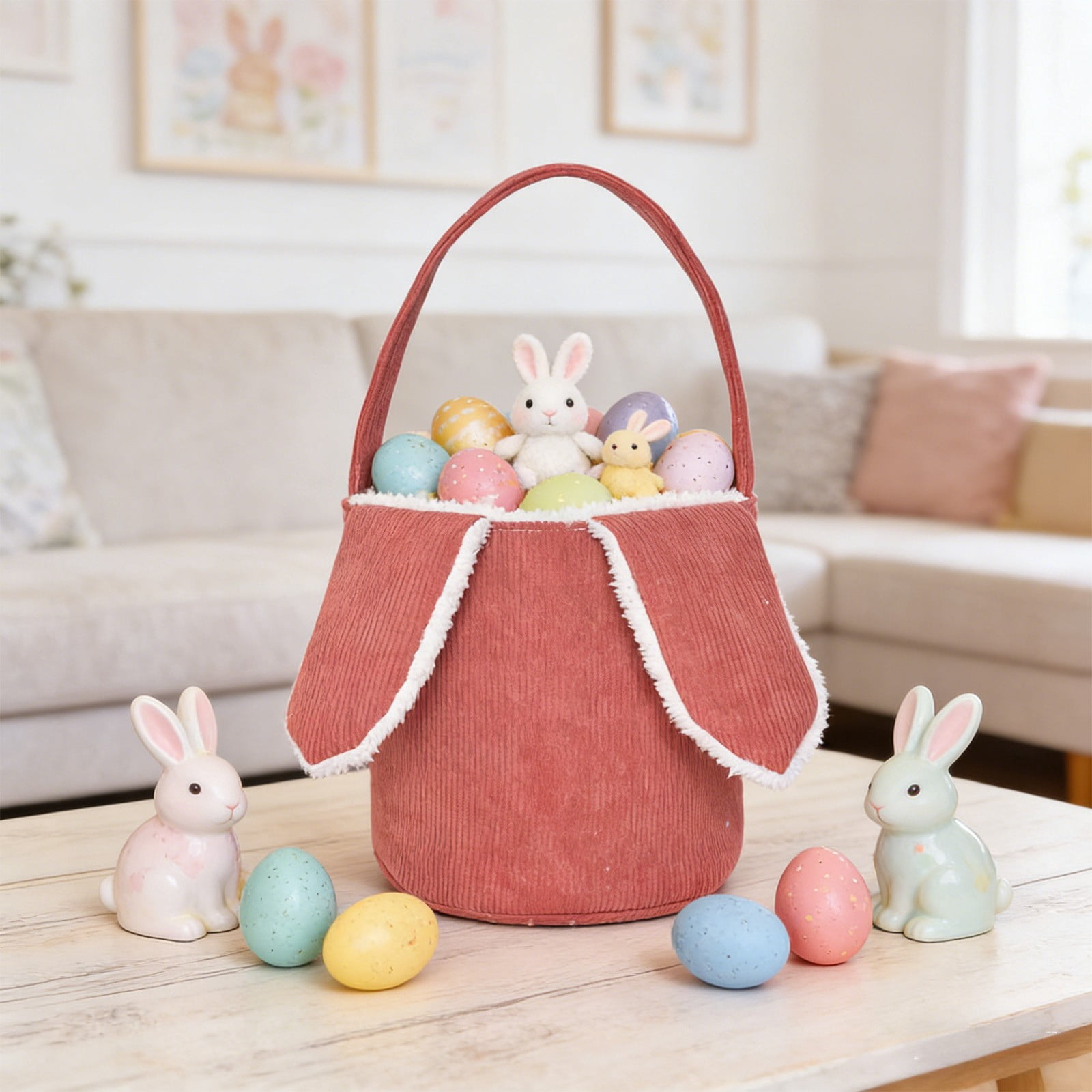 Lunxisen 4 Pcs Corduroy Fleece Easter Basket Stuffers Holiday Gift Bag Candy Pouch Kids Party Favor