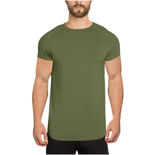 Dagugfen Hauts d'Entraînement pour Hommes Manches Courtes Col Rond Ajusté Confortable Couleur Unie Course Gym Hauts Athlétiques