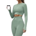 thumbnail image 3 of KOMOO 2Pcs Women Bodycon Tracksuit Outfits Crop Top Leggings Yoga Sets Elastic Sweatsuit Suit Loungwear, 3 of 9