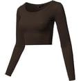 thumbnail image 2 of Women's Basic Solid Stretchable Scoop Neck Long Sleeve Crop Top, 2 of 2