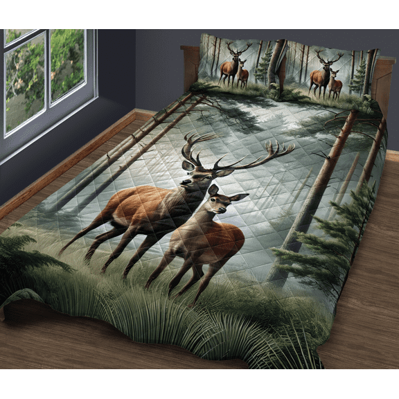 Lotusprinthandmade Deer Hunting Quilt Bedding Set (Fold Hem) 5 Sizes (Made in Vietnam) (55x60), hunting quilt bed set, deer quilt bedding, deer quilt bedding set