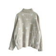 thumbnail image 4 of Loose Pullover Sweaters for Women Trendy Love Heart Pattern Warm Casual Mock Neck Knit Long Sleeve Winter Fall Tops (Large, Khaki), 4 of 6