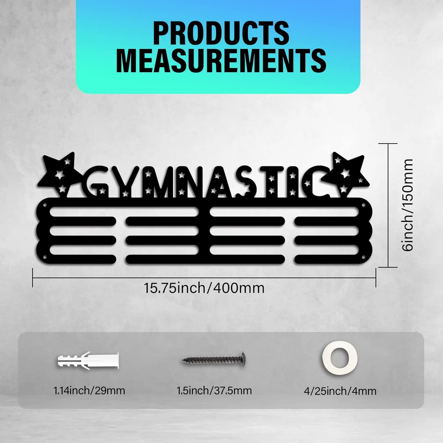 Award Medal Display Gymnastics Pattern Medal Holder Display Hanger Metal Medal Rack Holder Frame Awards Ribbon Holder Wall Mount Tiered Award Rack for Over 60 Medals Runner Athletes Black